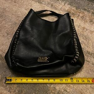 Bebe Chic Black Leather Hobo Bag with Gold Chain Detail